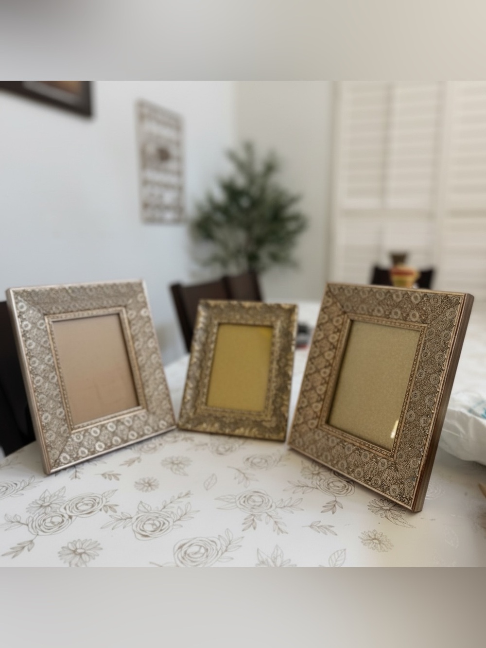 Set of 3 Vintage Style Gold Picture Frames – Embossed Filigree & Jeweled Rhinest